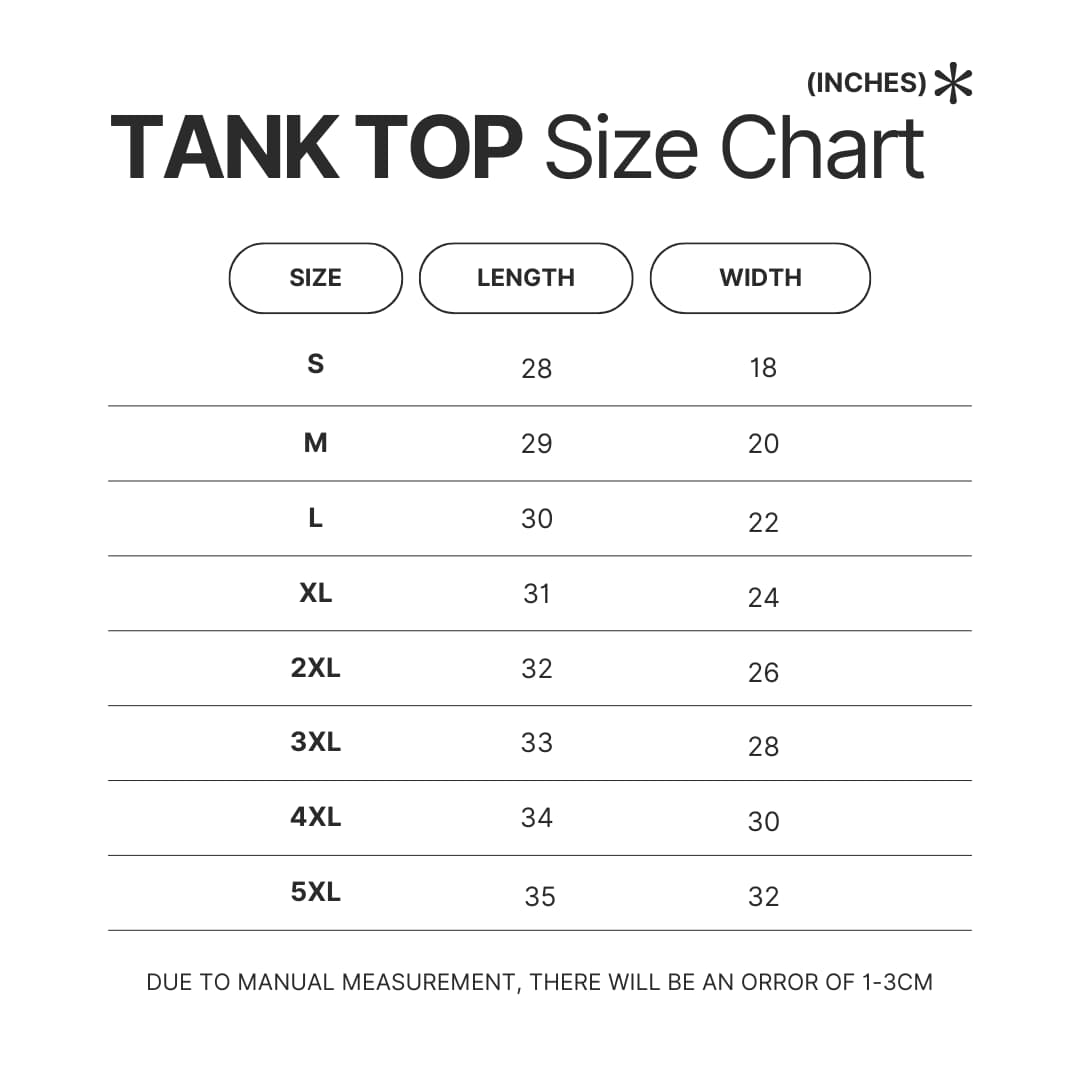 Tank Top Size Chart - Frieren Merchandise
