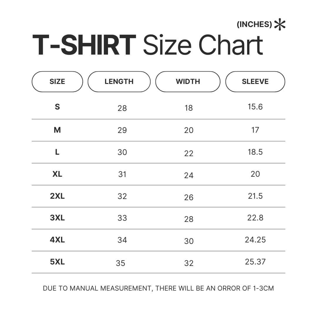 T shirt Size Chart - Frieren Merchandise