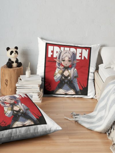 Frieren Red Comic Design Throw Pillow Official Frieren Merch