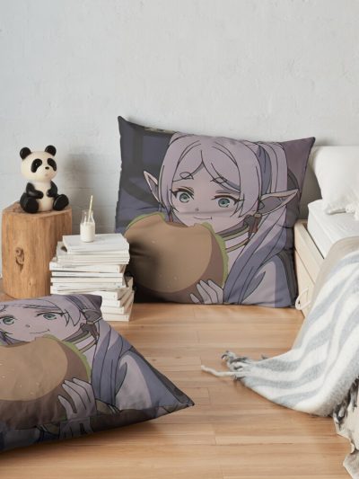 Frieren Eat Throw Pillow Official Frieren Merch