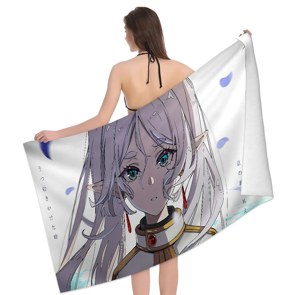 Frieren Anime Big Microfiber Gray Beach Towel
